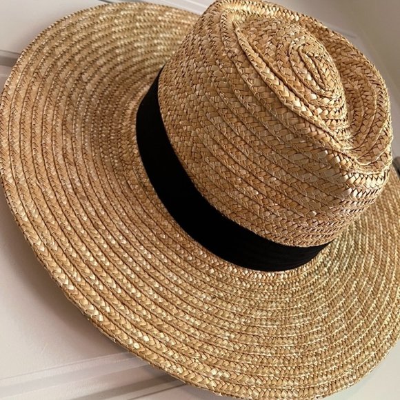 Brixton Johanna black and tan woven fedora 15 inch wide brim, sun hat, medium Brixton Joanna Hat - Women main image 3